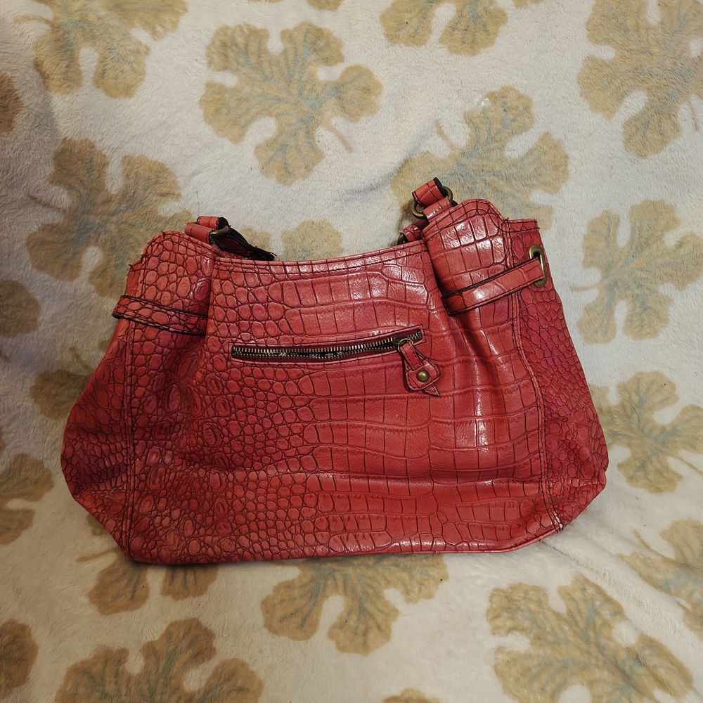 Jessica Simpson Red Croc-Embossed Shoulder Bag